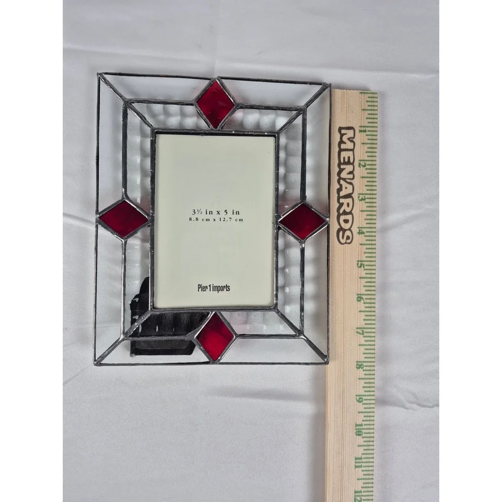 Vintage Pier 1 Imports Stained Glass Picture Frame Beveled Glass Red Accent